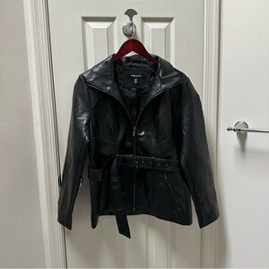 Kenneth Cole Women's Belted Faux Leather Black Jacket Size Large